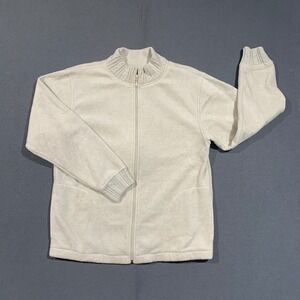 Karen Scott Sport Fleece Jacket Women Medium Cream Zip Up Mock Neck Casual Soft